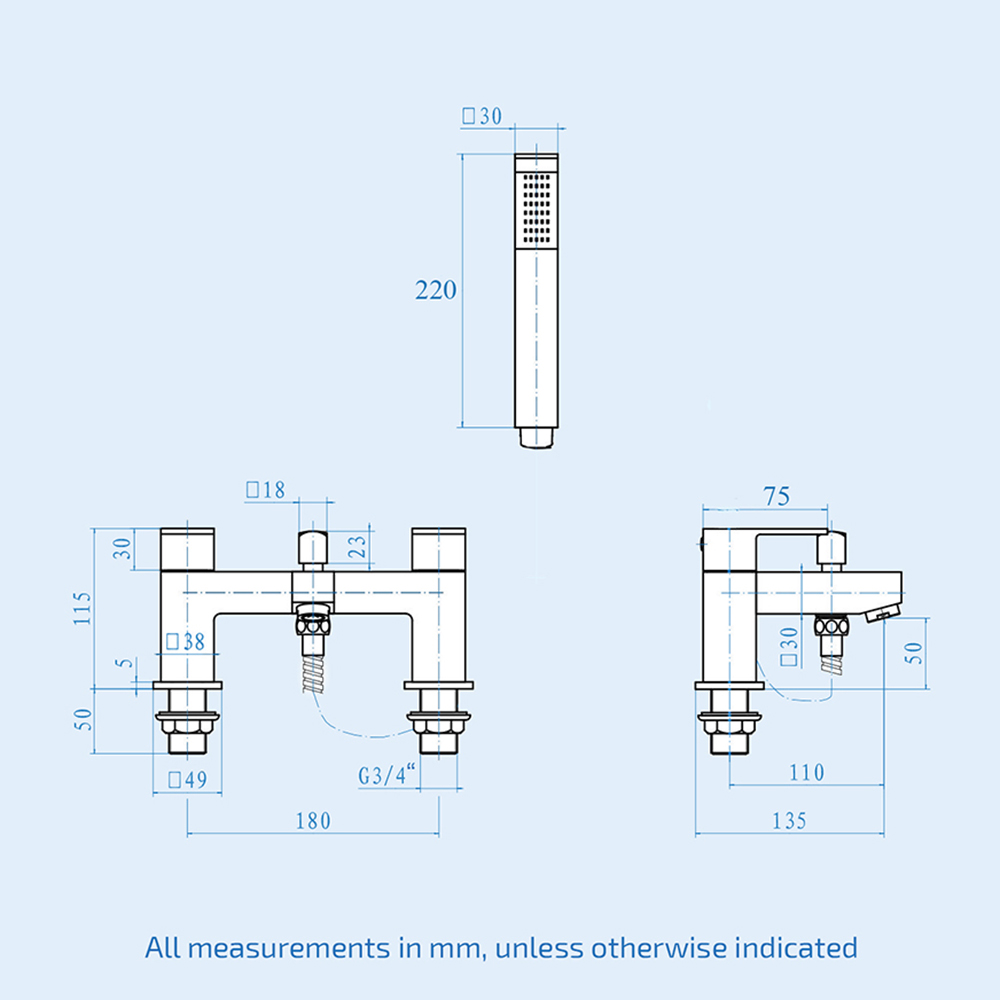Nes Home Leon Chrome Bath Shower Mixer and Basin Mixer Tap with Waste Image 5
