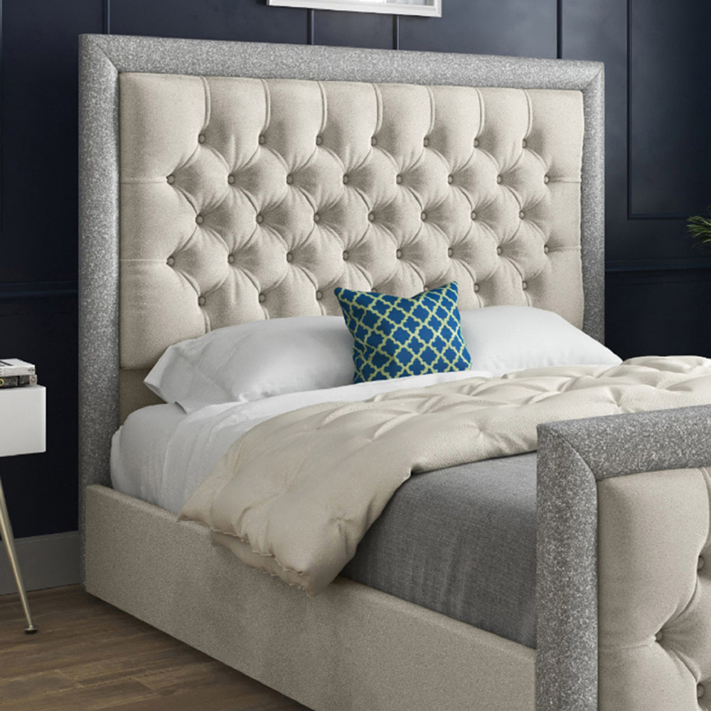 Venice King Size Silver Soft Velvet Upholstered Bed Frame with Glitter Border Headboard Image 3