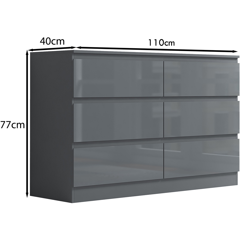FWStyle Stora 6 Drawer Grey Gloss Chest Of Drawers Image 6