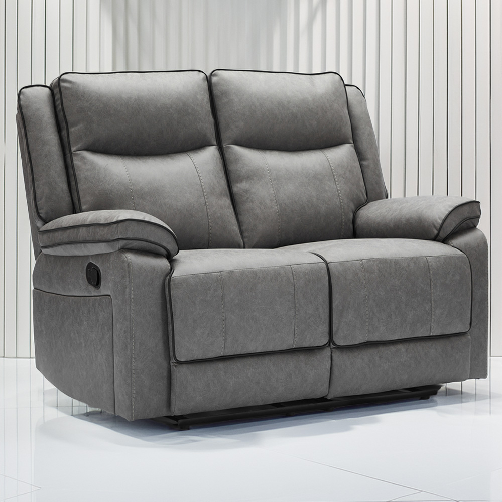 Furniture One 2 Seater Grey Manual Recliner Loveseat Sofa Image 1