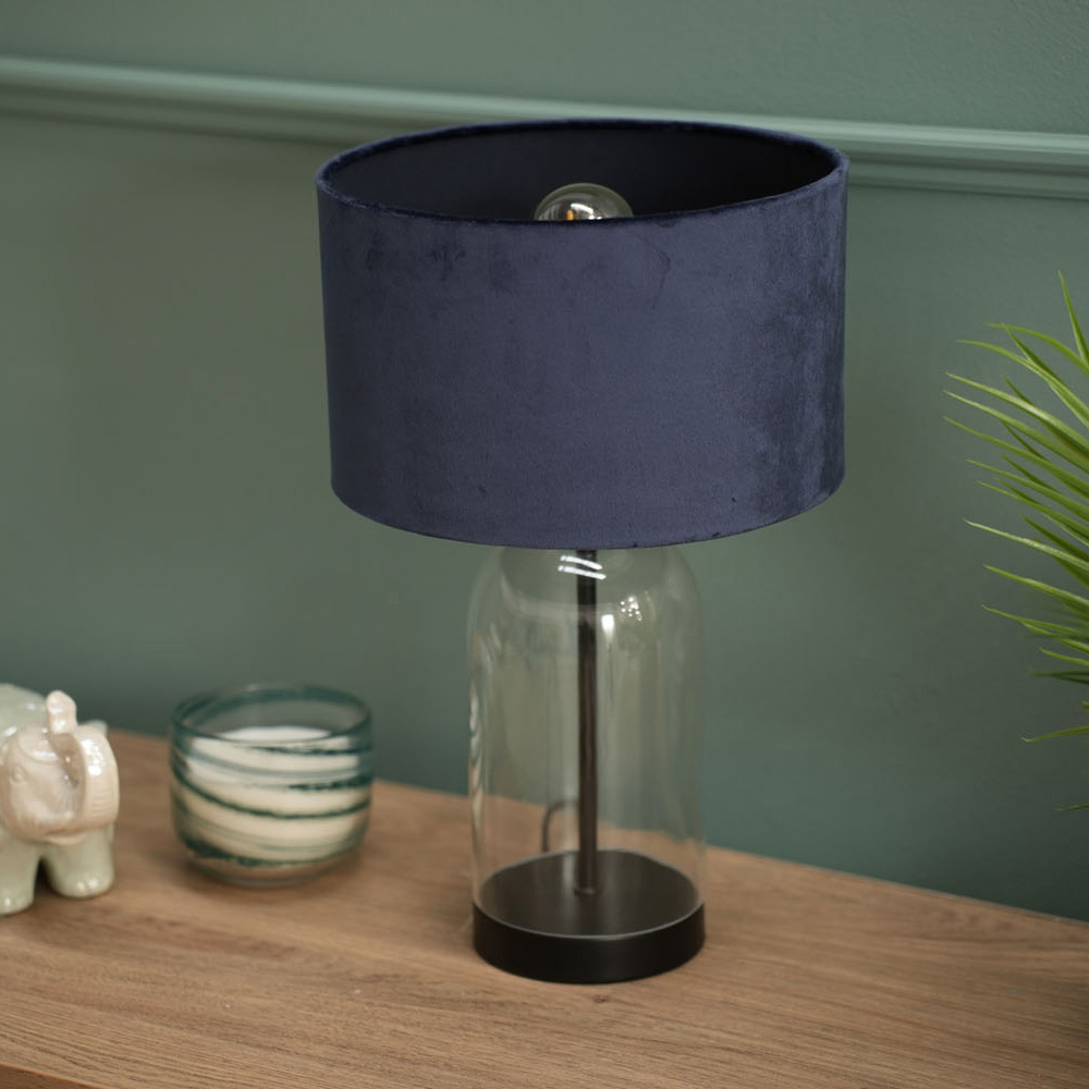 ValueLights Jessy Black and Navy Velvet Shade Glass LED Table Lamp Image 5