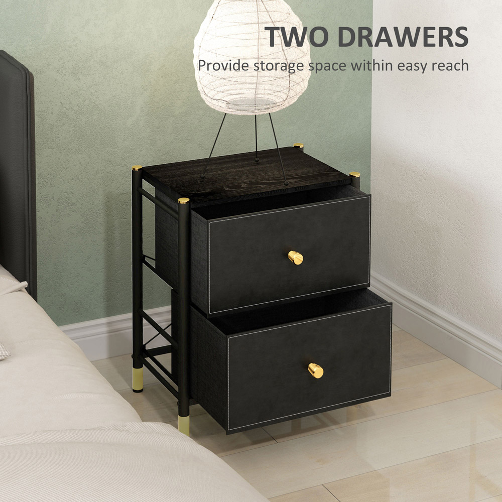 Portland 2 Drawer Black PU Leather Bedside Table Image 6
