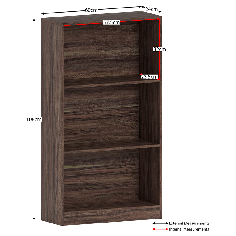 Vida Designs Cambridge 3 Shelf Walnut Medium Bookcase Image 7