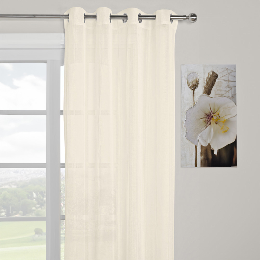 Divante Natural Chenille Stripe Eyelet Voile Curtain 140cm Image