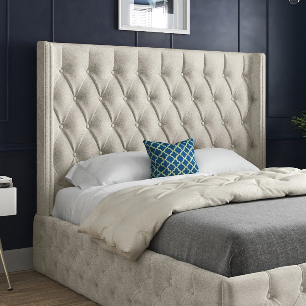 Turin Small Double Silver Soft Velvet Upholstered Bed Frame with Straight Winged Headboard Image 3