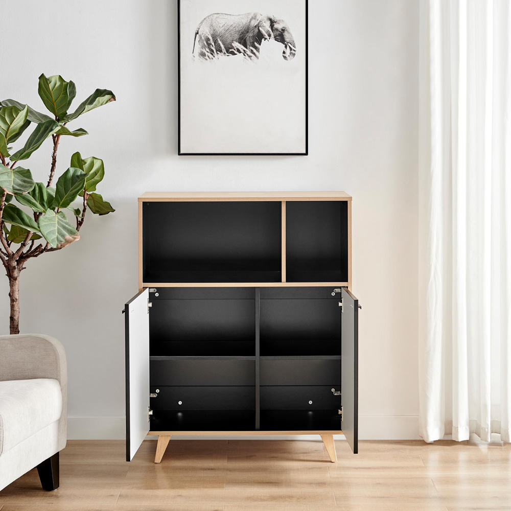 Furniturebox Billet 2 Door 2 Shelf Off White and Wood Effect Small Sideboard Image 5