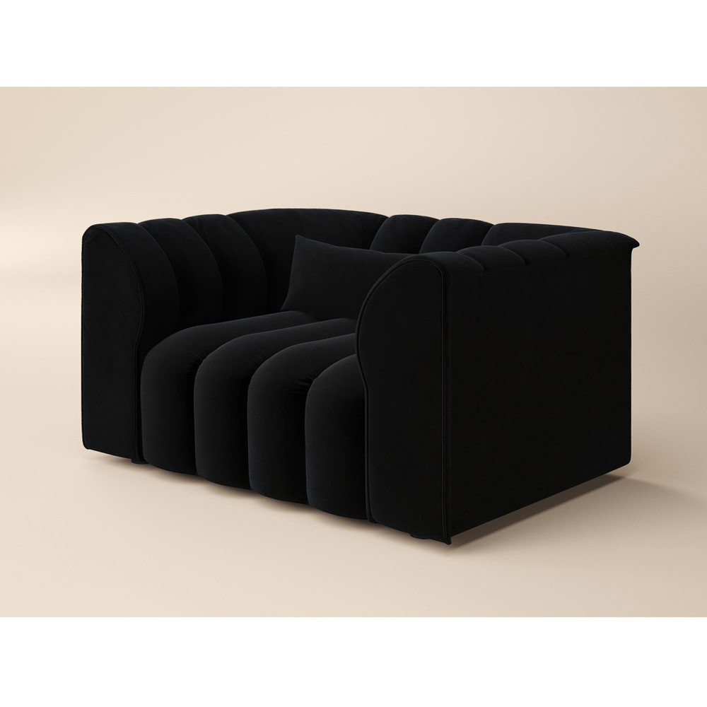 SOLACE+CO Halle Black 2 Seater Loveseat Sofa with Storage Footstool Image 3