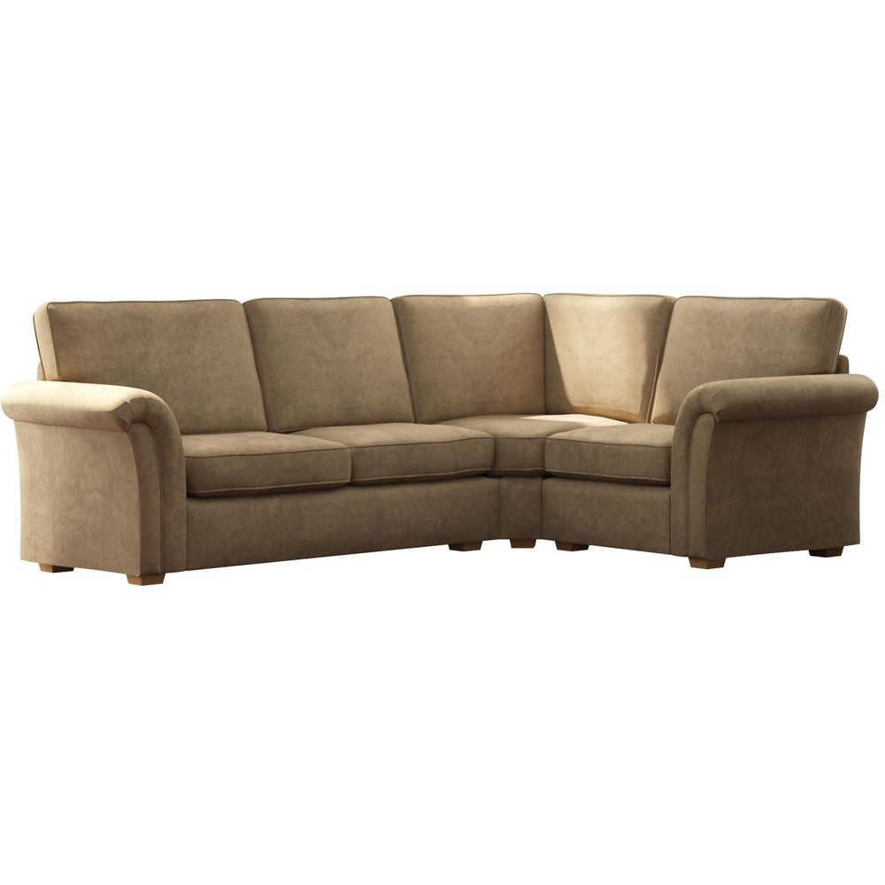 Castleacre 3 Seater Mink Plush Velvet Left Hand Fixed Back Corner Sofa Image 2