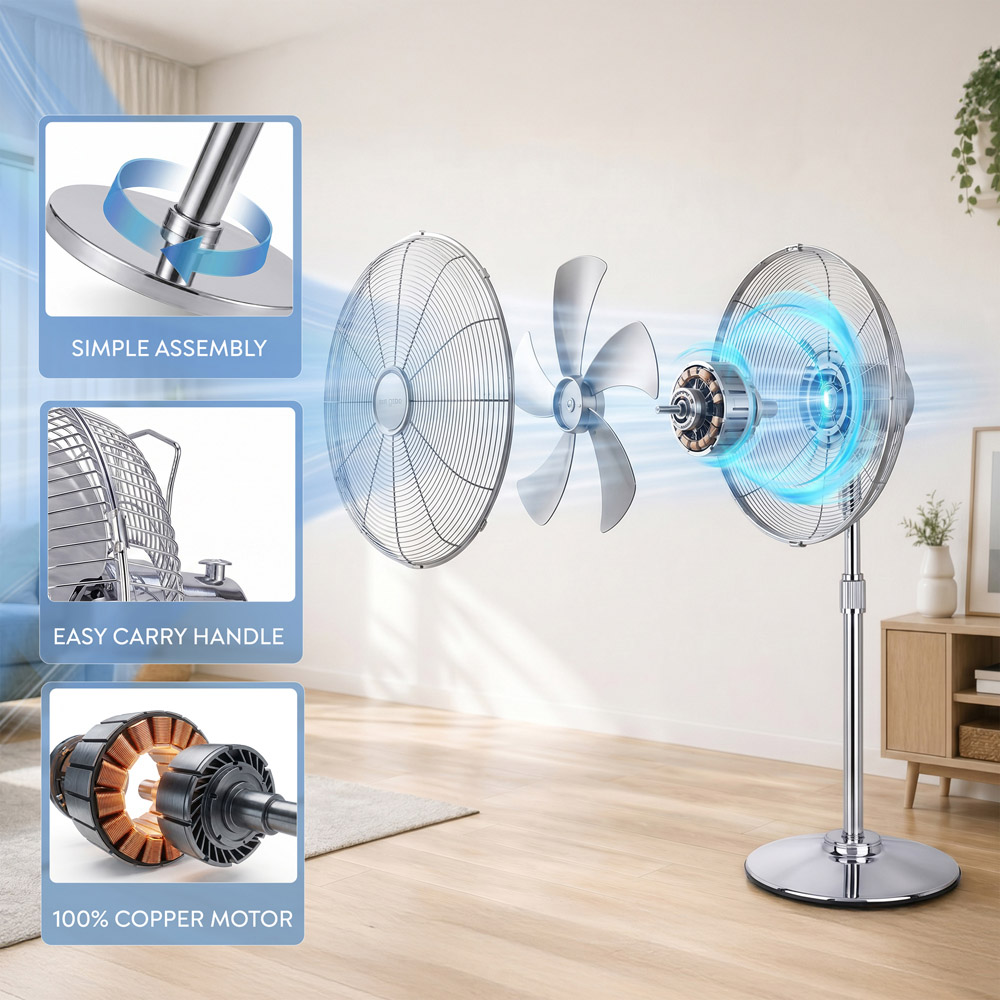 Air Pro Chrome Height Adjustable Oscillating Standing Pedestal Fan 16 inch Image 4