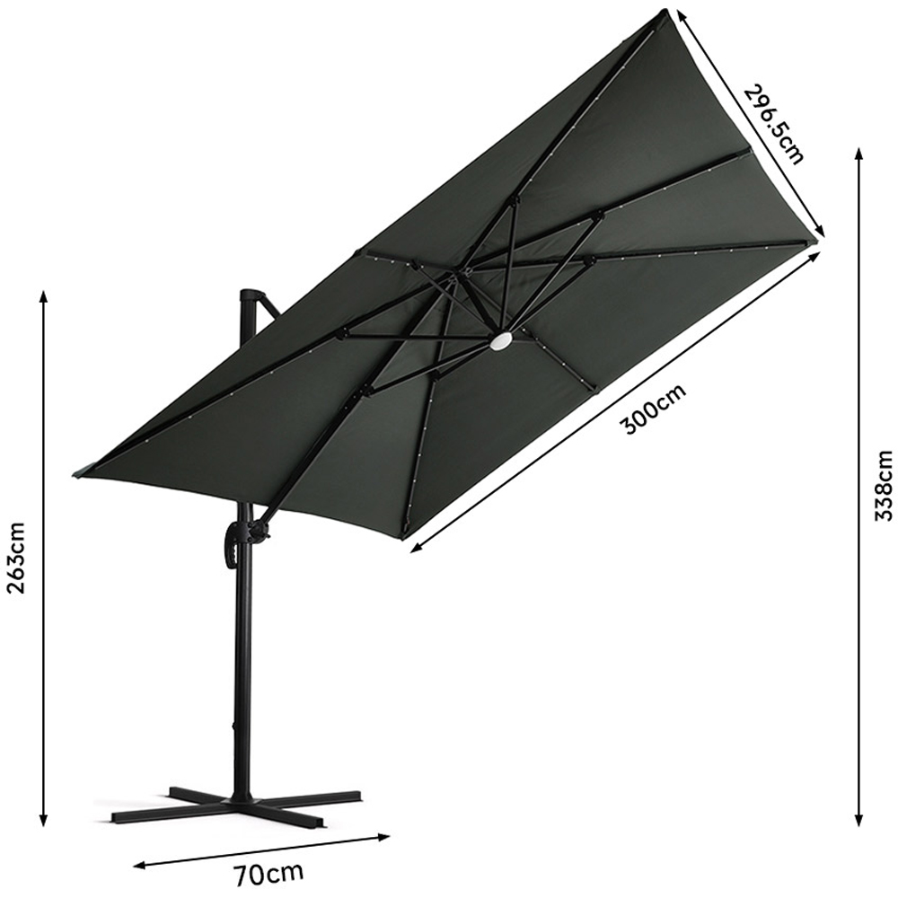 Living and Home Dark Grey Square LED Rotatable Cantilever Parasol with Wheeled Base 3m Image 7