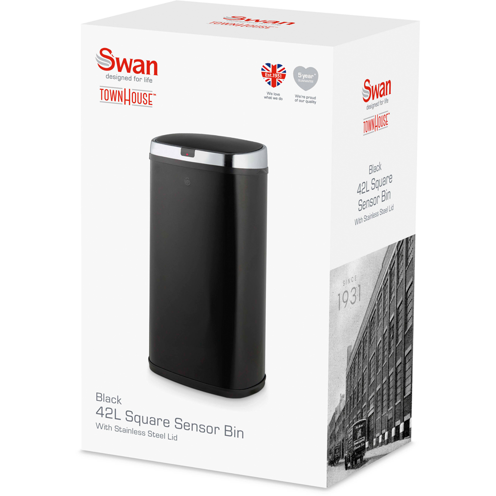 Swan Black Square Sensor Bin 42L Image 7