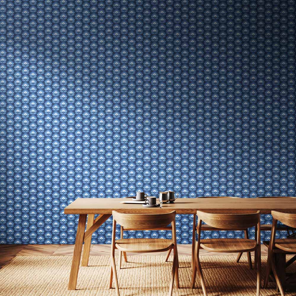 Hoopla Walls Retro Flower Indigo Mix Non Woven Wallpaper Image 2