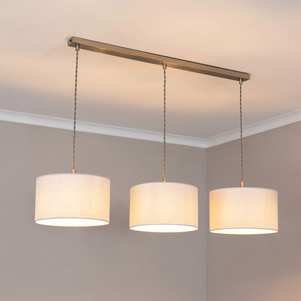 ValueLights Reni White Drum Shade 3 Drop Bar Chrome Diner LED Ceiling Pendant Light Image 2