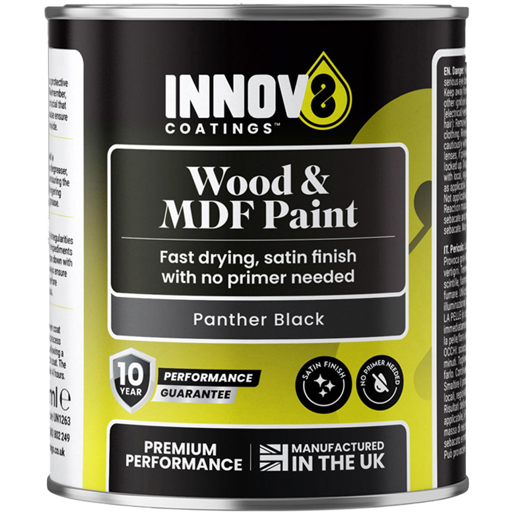 Innov8 Coatings Panther Black Satin Finish Wood and MDF Paint 250ml Image 2