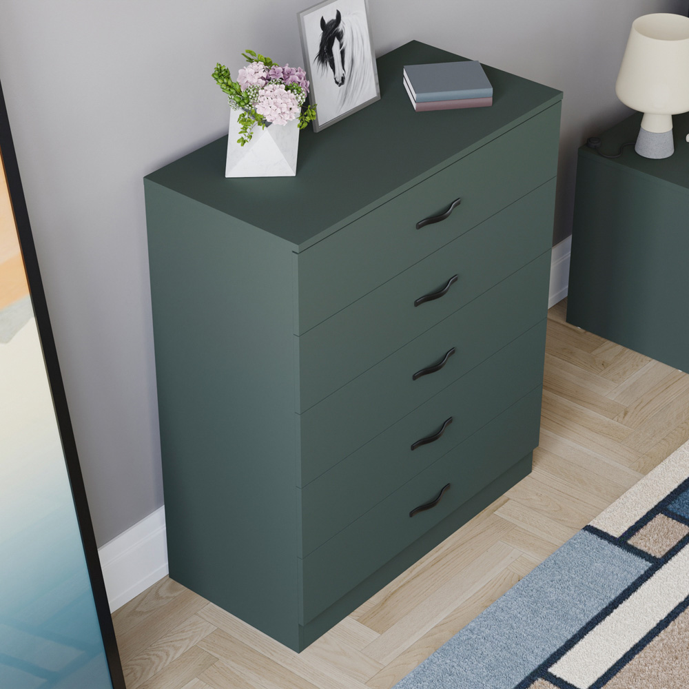 Vida Designs Riano 5 Drawer Jasper Green Chest of Drawers Image 6