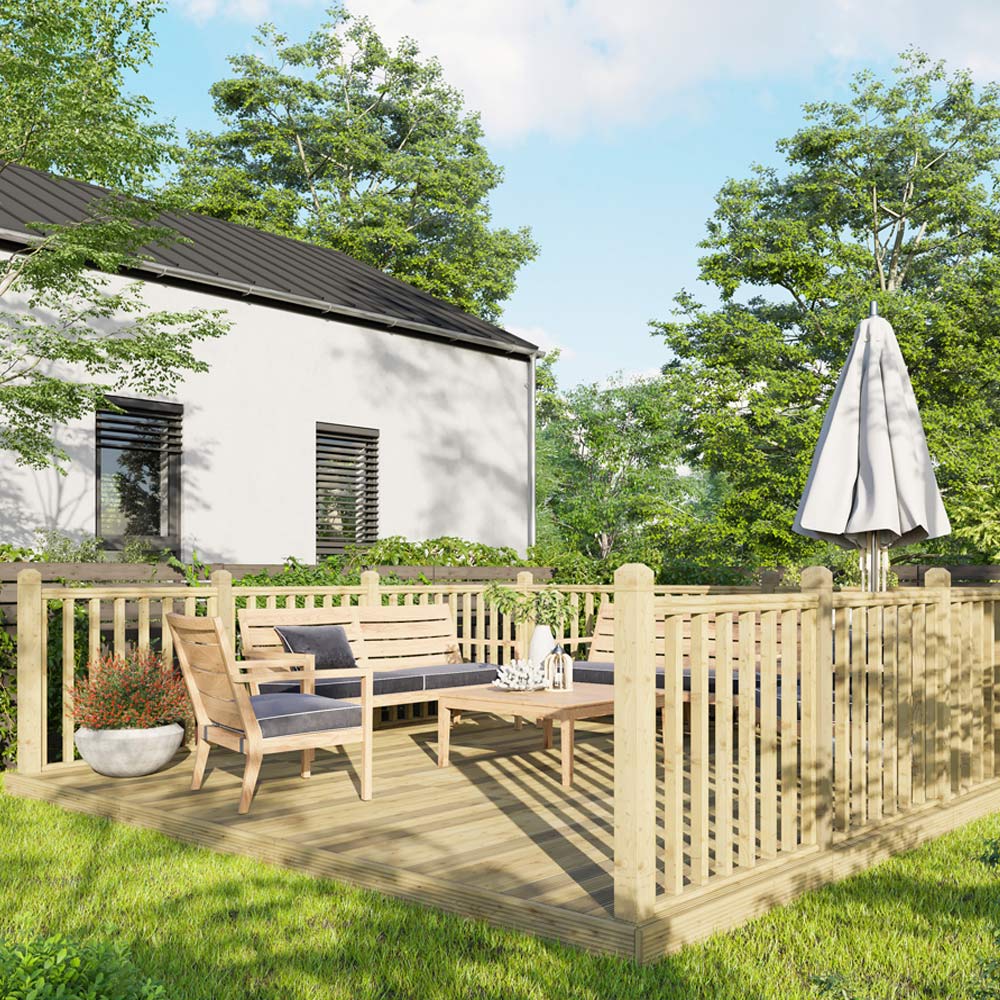 Power 14 x 14ft Timber Decking Kit With Handrails On 3 Sides Image 2