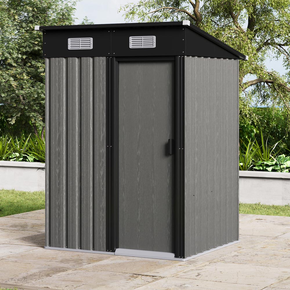 Living and Home 4.6 x 4.6ft Grey Metal Garden Storage Shed Image 2