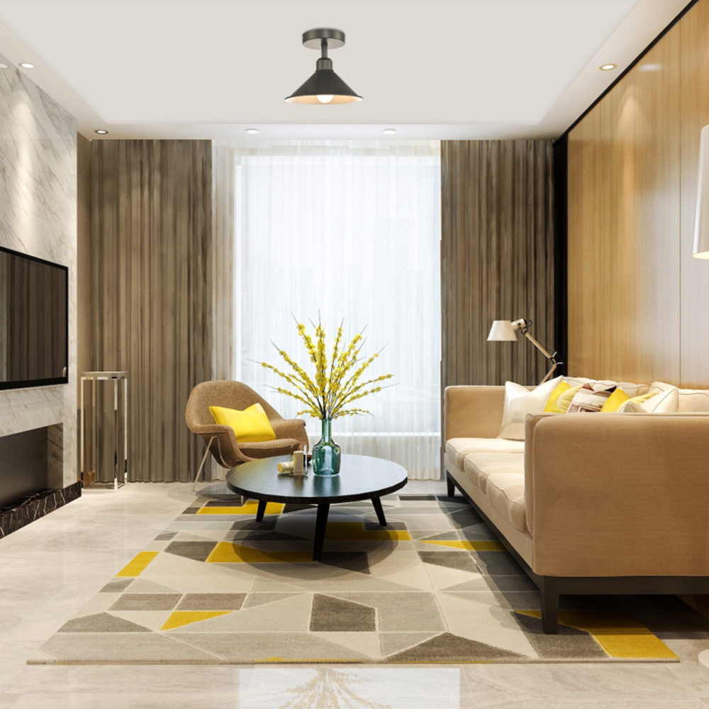 Happy Homewares Industrial Retro Mat Black Cone Shaped Round Shade Image 2