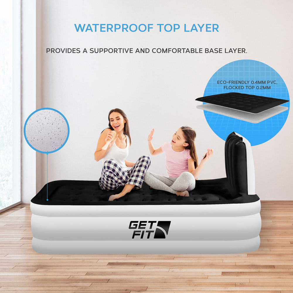 Get Fit White Black Single Inflatable Air Bed with Built-in Electric Pump and Headboard Image 3