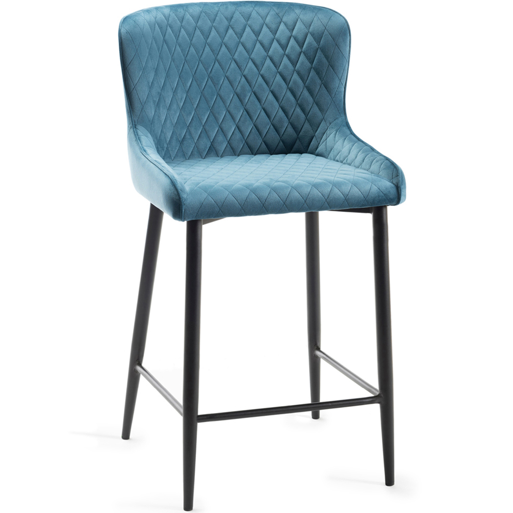 Bentley Designs Cezanne Set of 2 Petrol Blue Velvet Fabric Upholstered Barstool Image 2