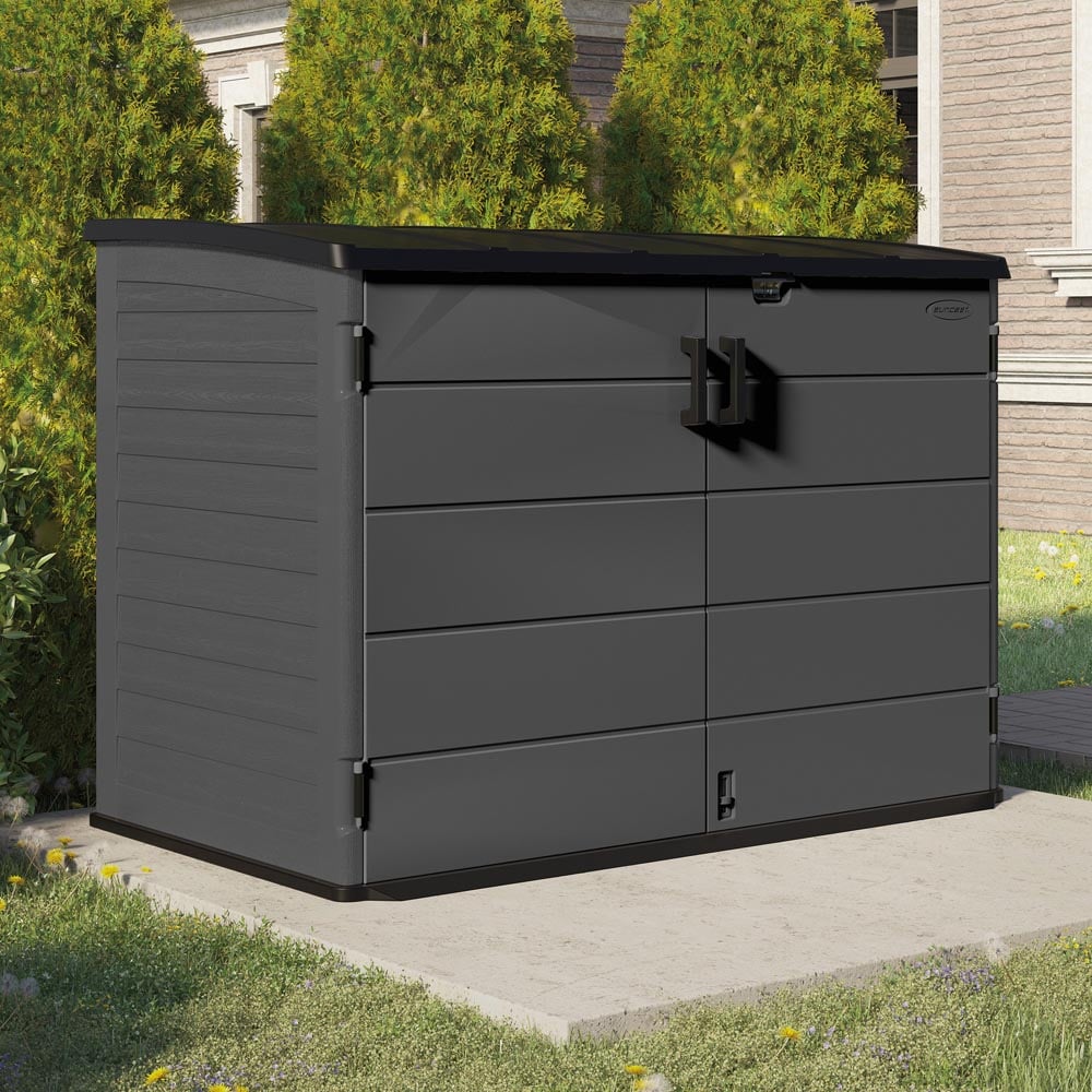 Suncast Moda 4 x 3.2ft Peppercorn Grey Stow Away Wheelie Bin Shed Image 2