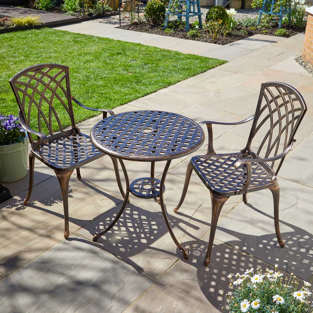 Home Source Aspen 2 Seater Brown Aluminium Lattice Patio Bistro Set Image 1