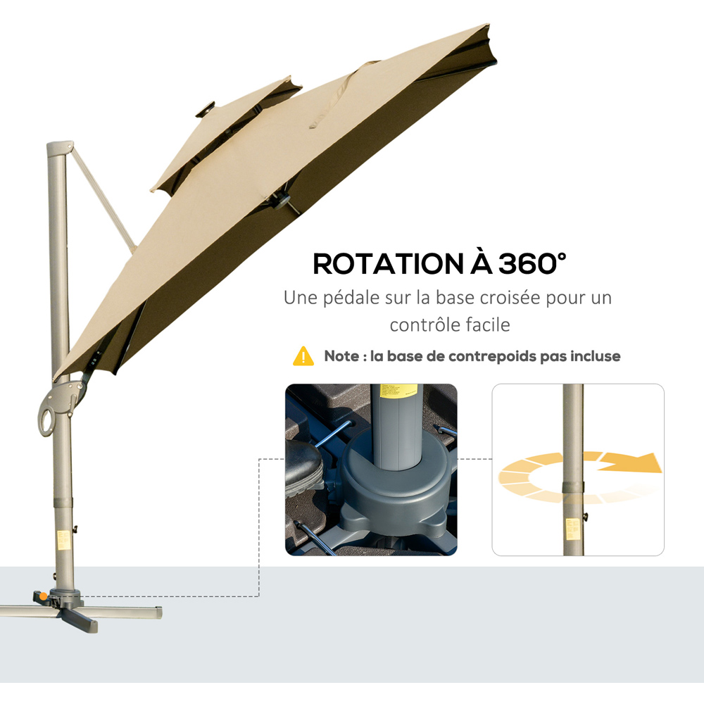 Outsunny 2 Tier Khaki Solar LED Cold Light Cantilever Parasol 3m Image 8