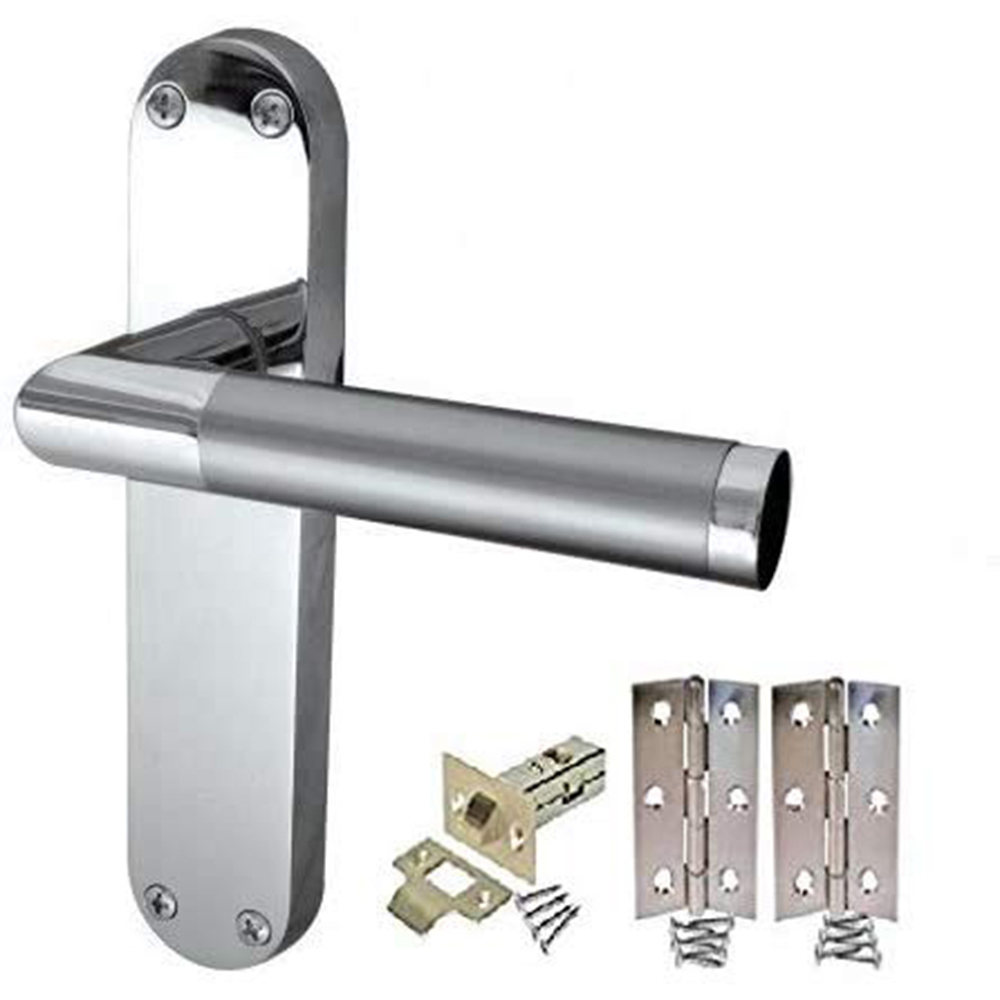 Golden Grace Duo Chrome Satin Finish Backplate Mitred Door Handles Set 182 x 45mm 5 Pack Image 2
