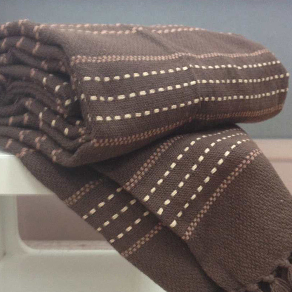 Rapport Home Chocolate Stitch Strip Woven Cotton Throw 254 x 254cm Image 3