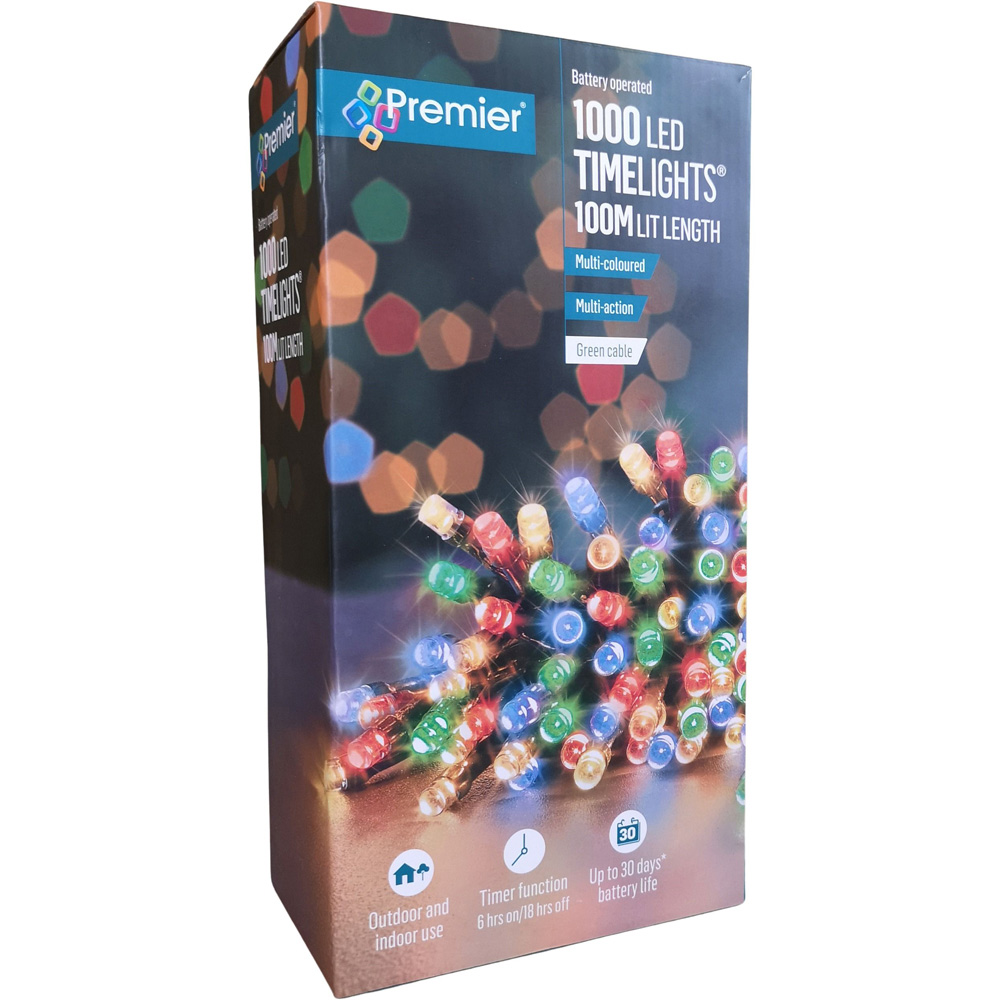 Premier TimeLights 1000 Multicolour LED Multi-Function Green Cable String Light 100m Image 2