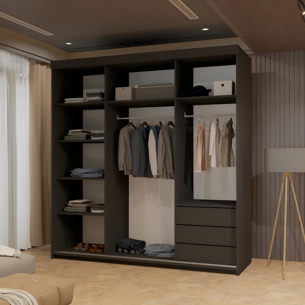 Sliding Wardrobes 4U Queen 2 Door Black Wide Full Length Mirrores Sliding Wardrobe Image 4