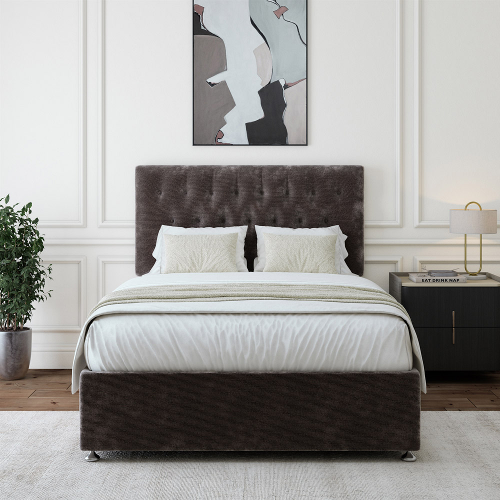 Bedmaster Small Double Charcoal Chenille Divan Base with Lona Headboard Image 2