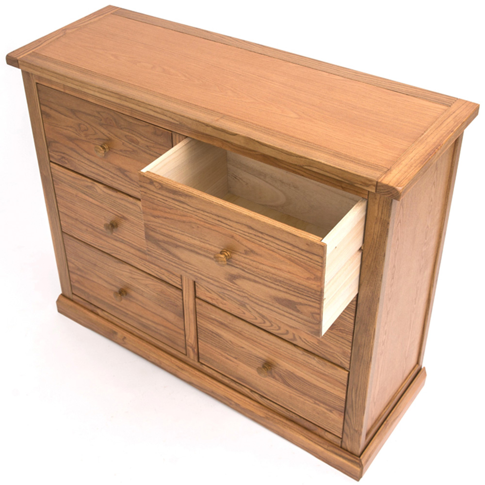 Cabinet Bits Salerno 6 Drawer Brown Wood Knob Chest of Drawers Image 5