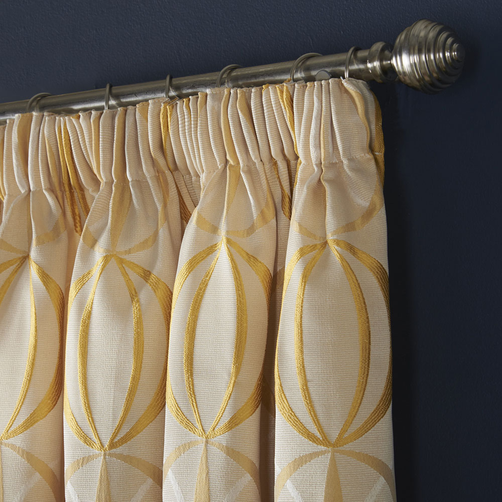 Alan Symonds Ome Ochre Jacquard Lined Pencil Pleat Taped Top Curtains 117 x 183cm Image 2