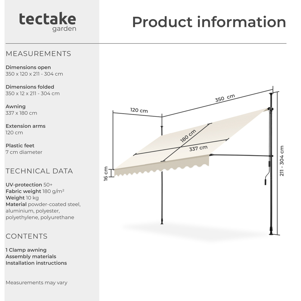 tectake Beige Retractable Awning 3.5 x 1.8m Image 8