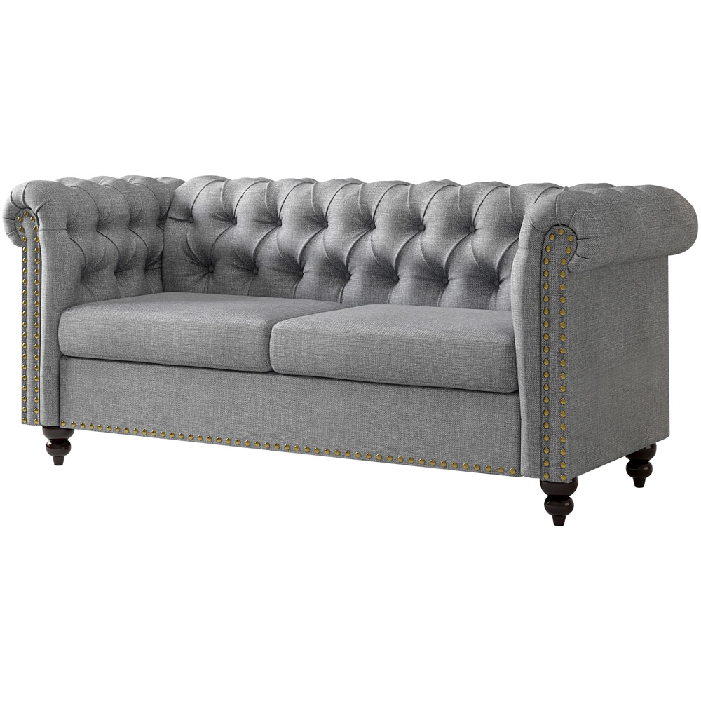 Victoria 2 Seater Grey Linen Button Tufted Chesterfield Sofa Image 2