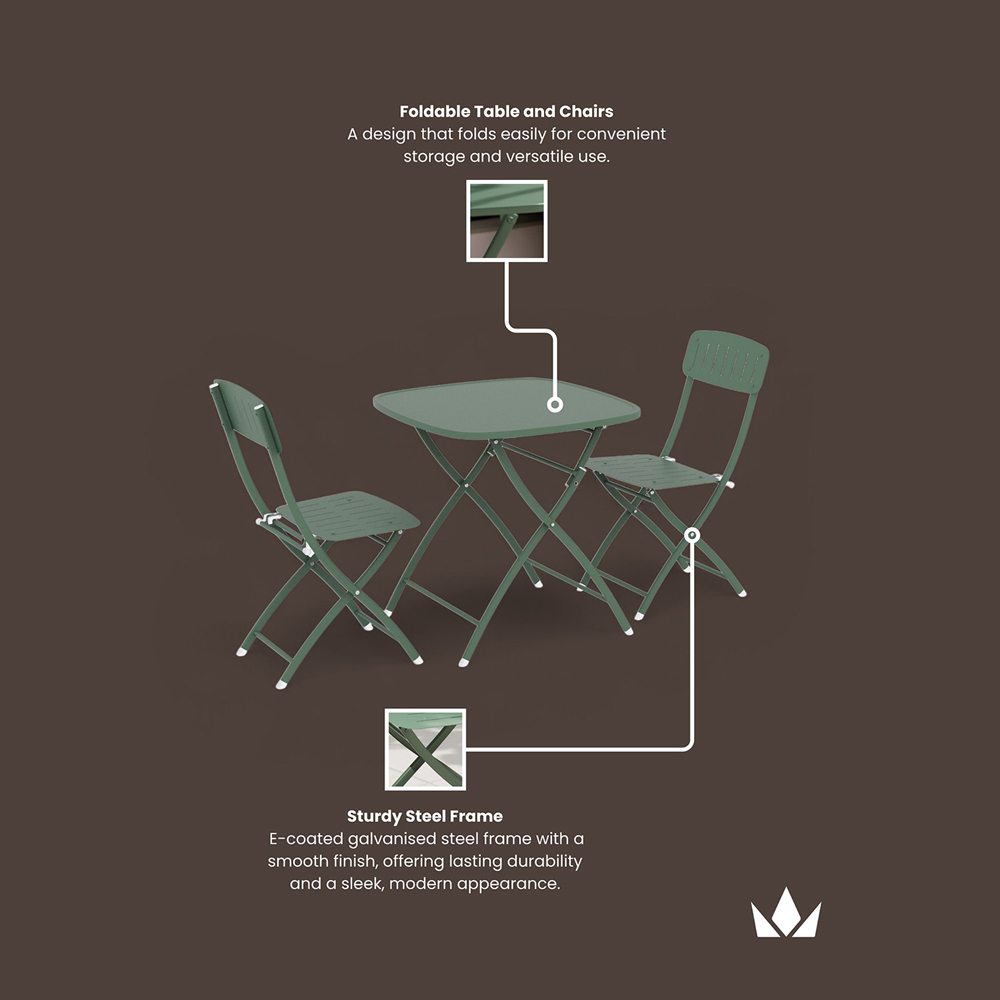 Royalcraft Venice 2 Seater Moss Square Folding Bistro Set Image 4