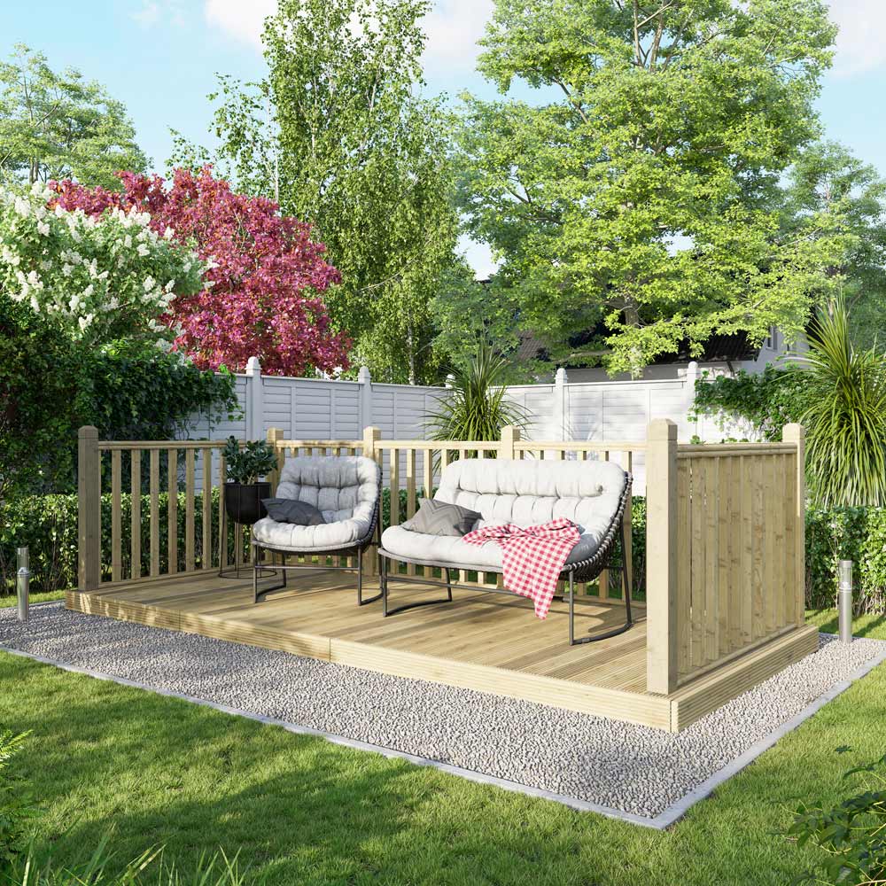 Power 6 x 14ft Timber Decking Kit With Handrails On 3 Sides Image 2