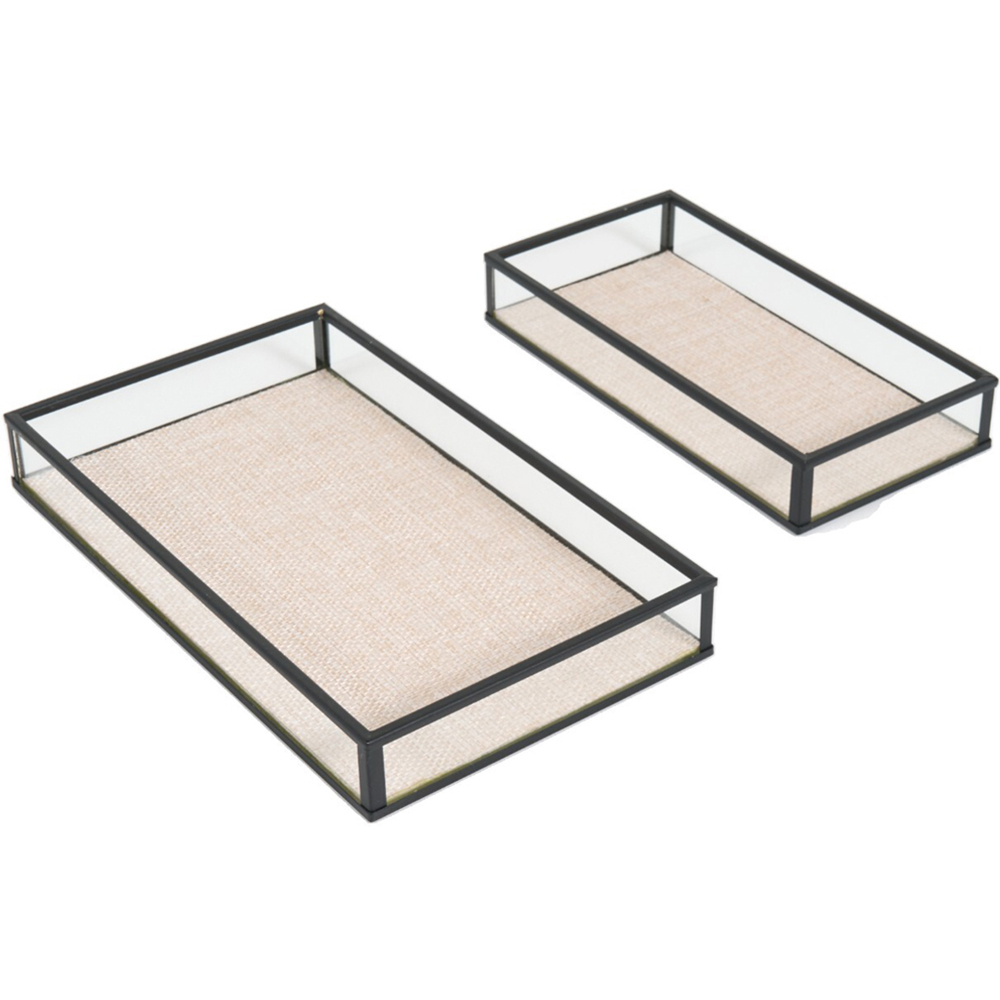 Set of 2 Glass and Linen Trays - Natural Image 2