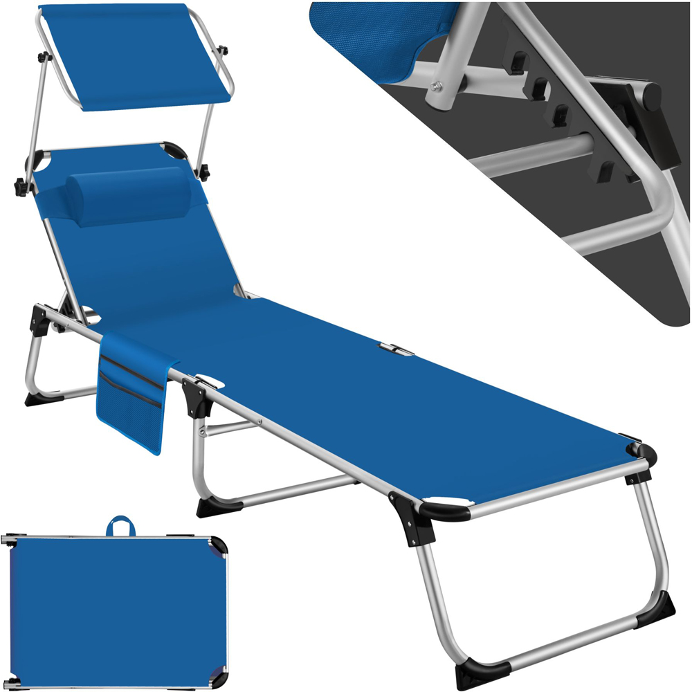 tectake Aurelie Blue Foldable and Adjustable Sun Lounger with Headrest Image 2