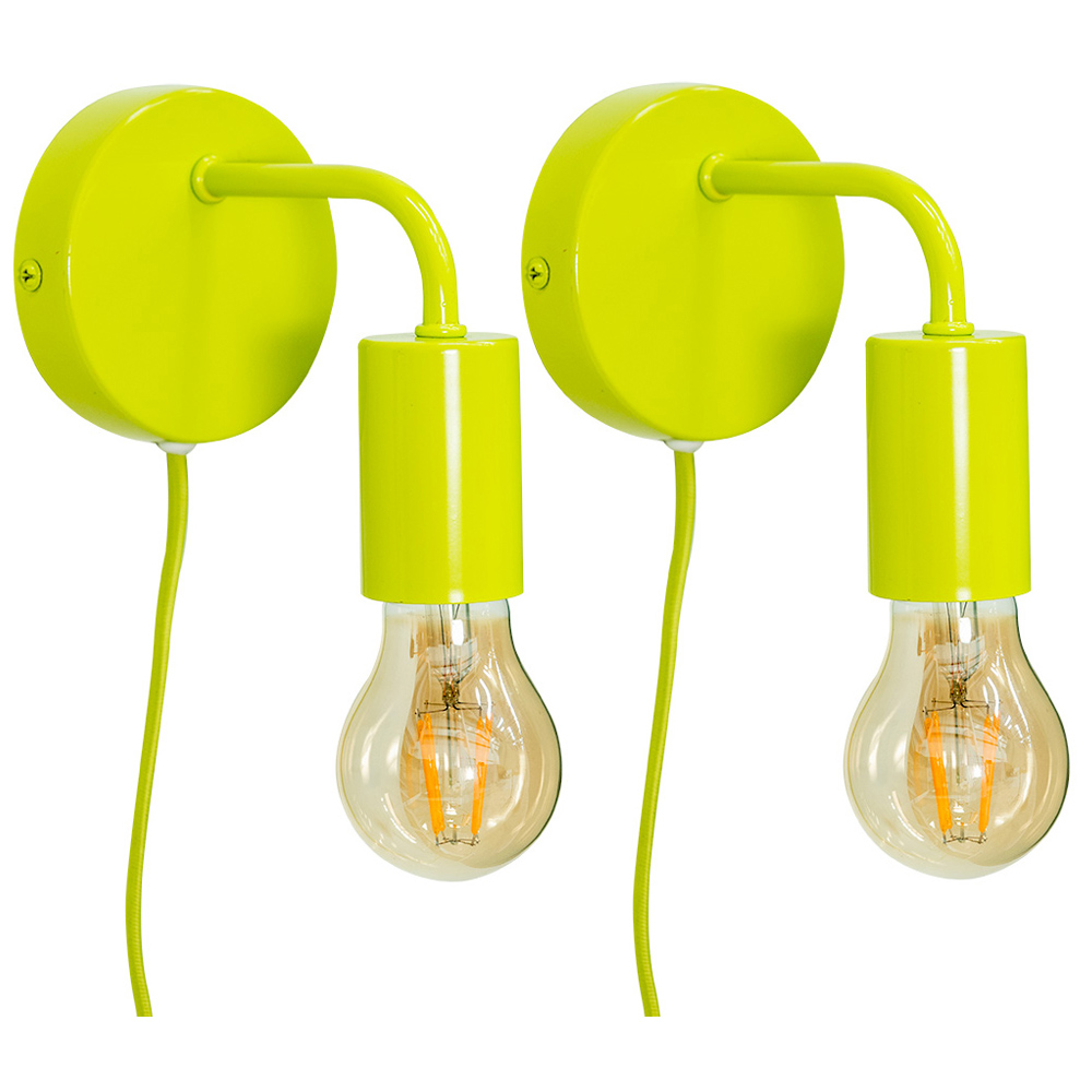 ValueLights Jordy Colour Pop Lime Plug-in LED Wall Light 2 Pack Image 1