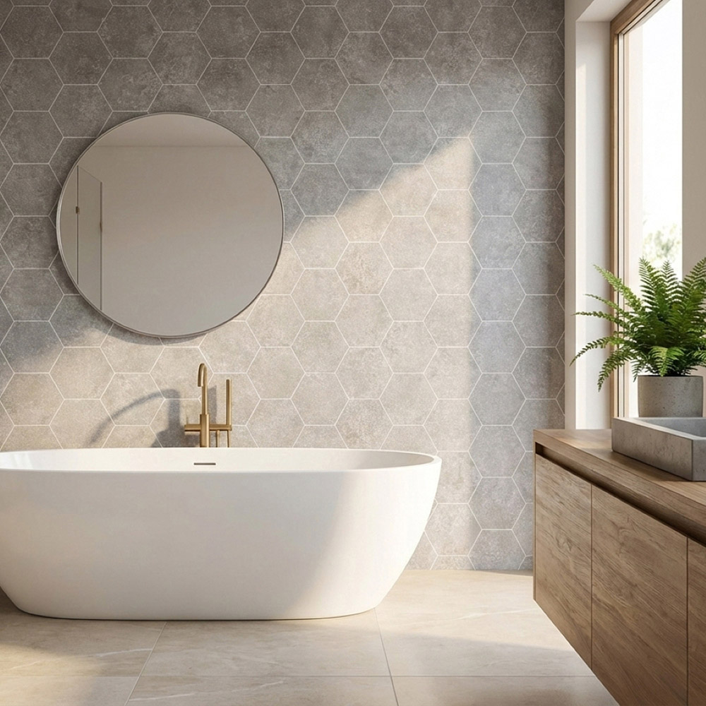 Britwall Dark Grey Hexagon Tile Effect Matte Finish Shower Panel 2400 x 1000 x 10mm 3 Pack Image 5