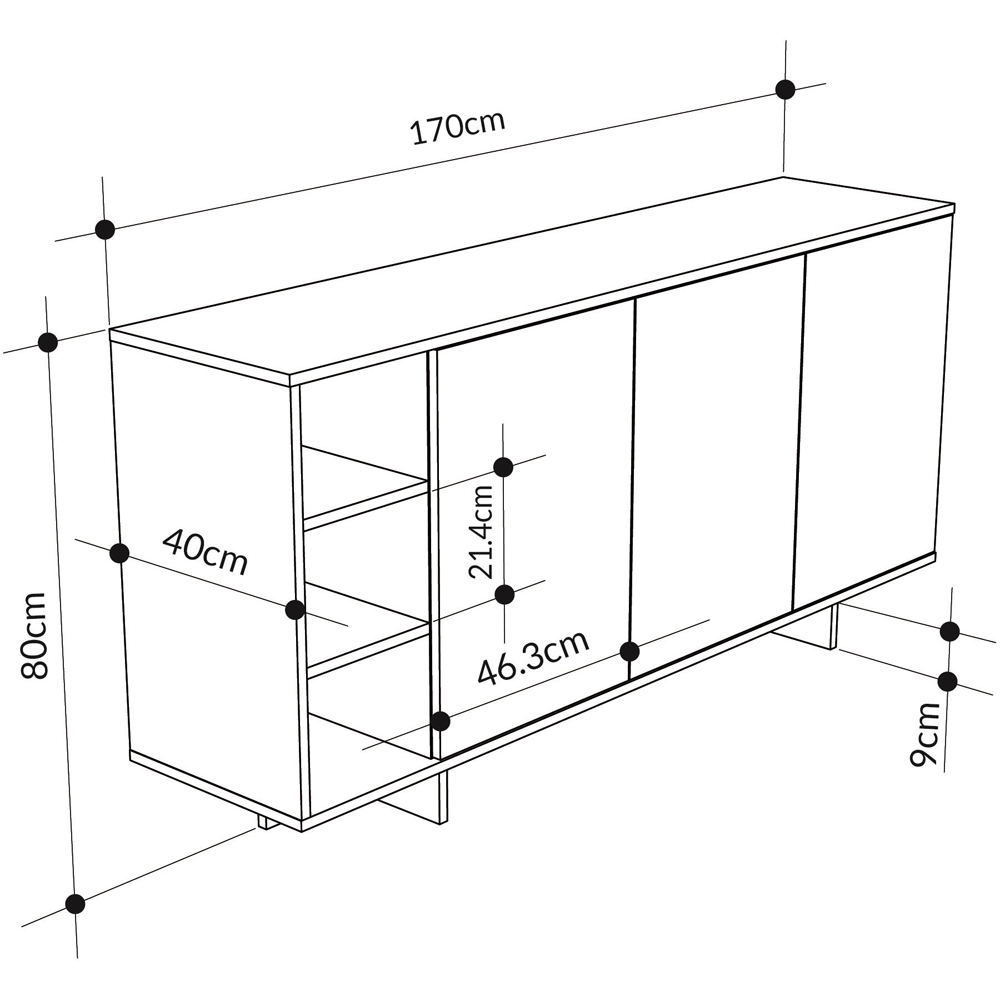 Decortie Stockton 3 Door White Sapphire Oak Sideboard Image 7
