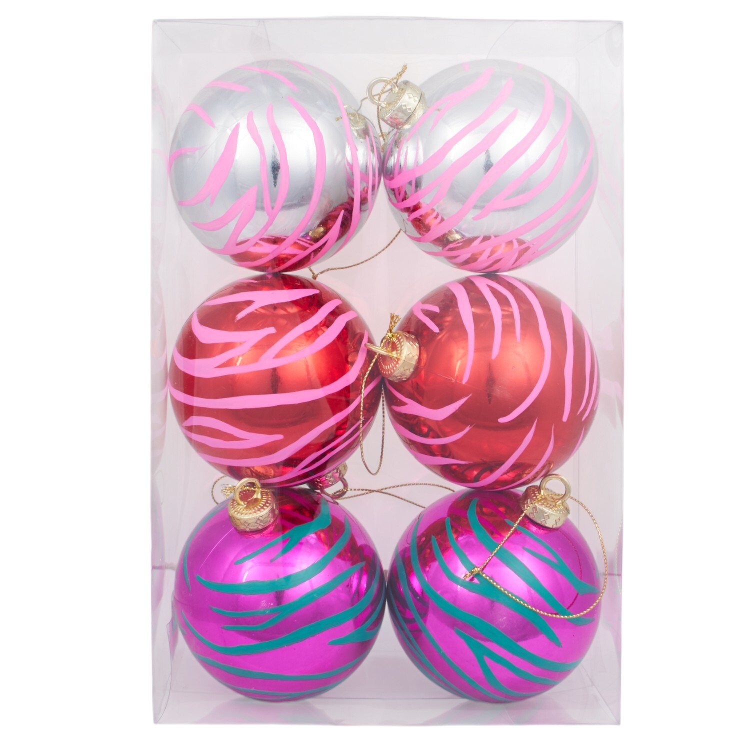 Pack of 6 Colourful Zebra Print Baubles Image 5