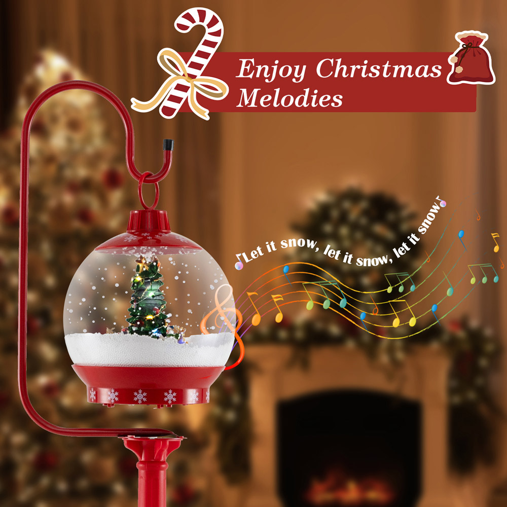 Costway Red Snow Globe Sound Activated LED Lamp Post Outdoor Christmas Decoration 5.7ft Image 7
