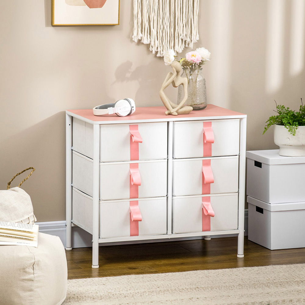 Portland 6 Drawer Pink Chest of Drawer Image 4