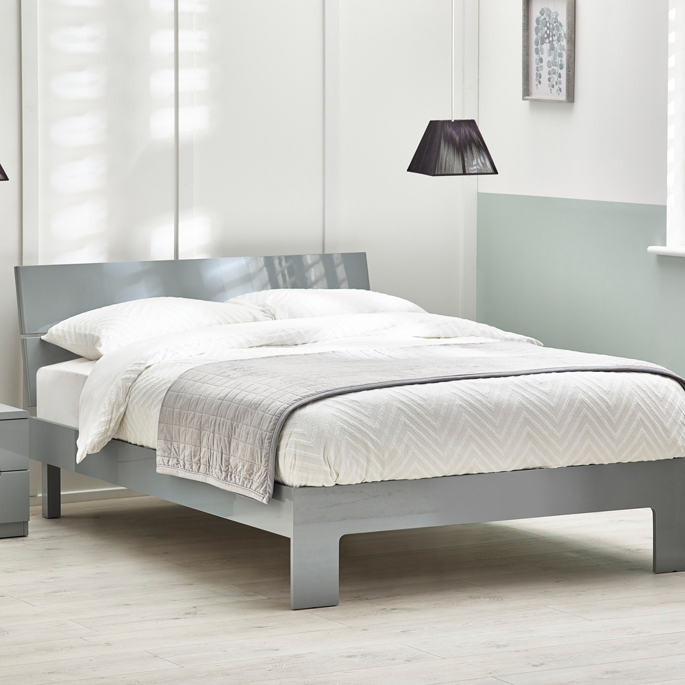 Julian Bowen Manhattan Double Grey Lacquer Bed Frame Image 1
