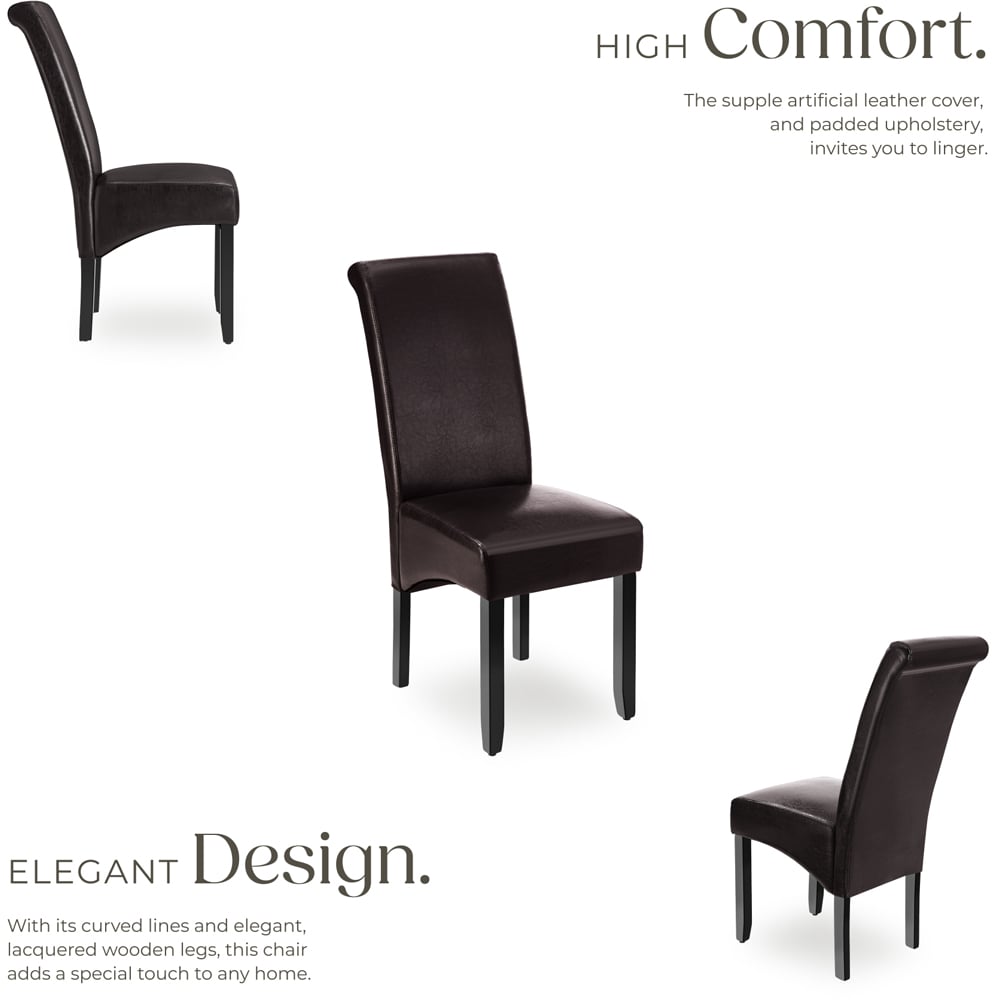 tectake Set of 2 Brown Faux Leather High Backrest Dining Chair Image 3