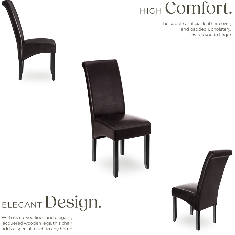 tectake Set of 6 Brown Faux Leather High Backrest Dining Chair Image 3