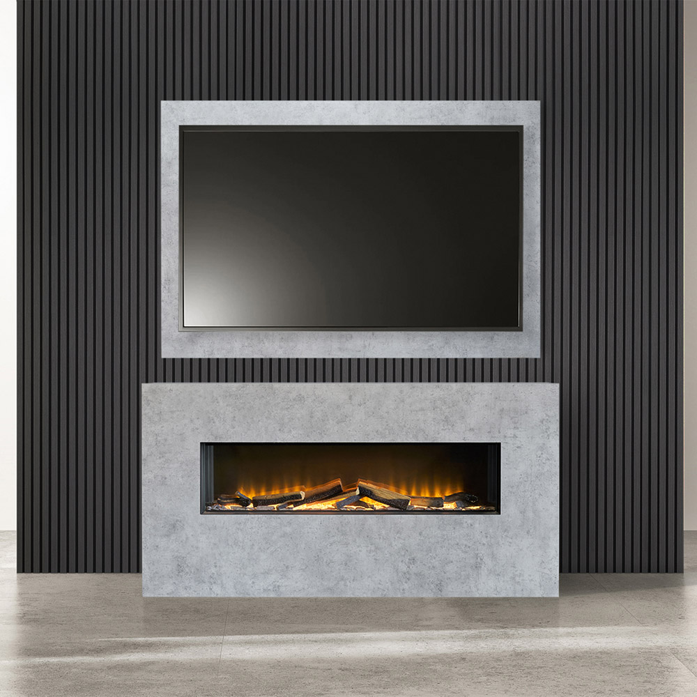 Acantha Bloc Pre-Built Concrete Effect Fully Inset Media Wall Suite and TV Board Image 2